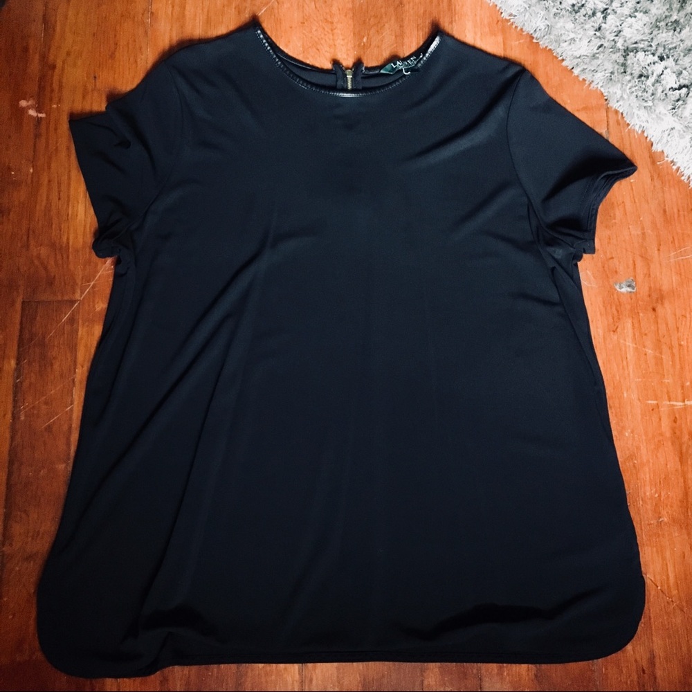 Ralph Lauren black blouse with leather trim